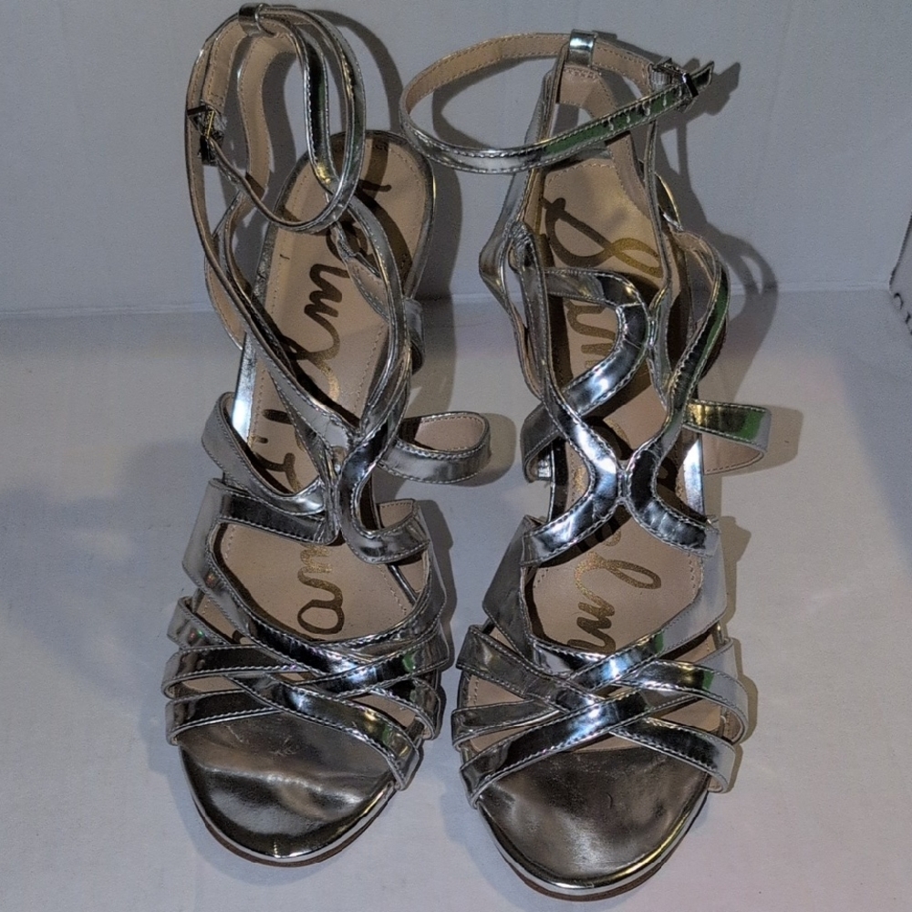Sam Edelman Metallic Silver Strappy Heeled Sandals